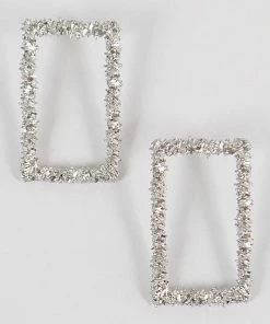 Emprada Textured Silver Rectangle Earrings Accessories