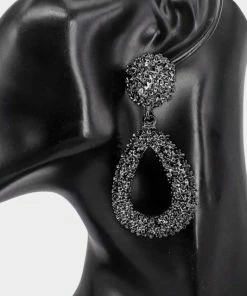Emprada Accessories Black Textured Open Teardrop Dangle Earrings