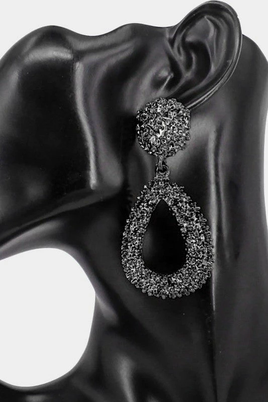 Emprada Accessories Black Textured Open Teardrop Dangle Earrings 1 Emprada Accessories Black Textured Open Teardrop Dangle Earrings