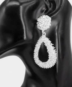 Emprada Silver Textured Open Teardrop Dangle Earrings Accessories