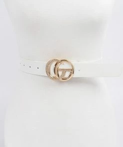 Emprada White Rhinestone Double G Buckle Faux Leather Belt Accessories