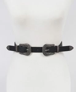 Emprada Accessories Western Style Antique Silver Double Buckle Belt