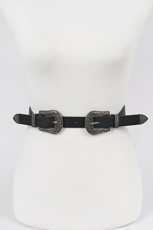 Emprada Accessories Western Style Antique Silver Double Buckle Belt 1 Emprada Accessories Western Style Antique Silver Double Buckle Belt