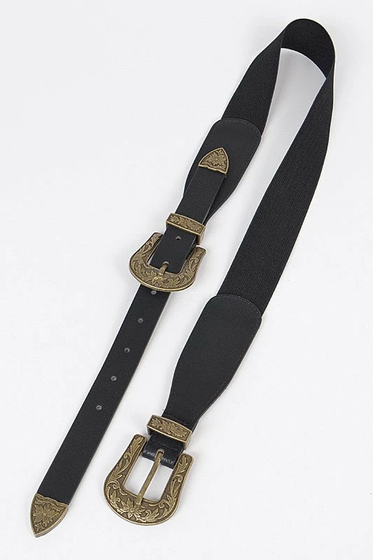 Emprada Accessories Western Style Antique Silver Double Buckle Belt 2 Emprada Accessories Western Style Antique Silver Double Buckle Belt