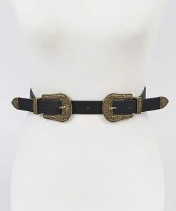 Emprada Accessories Western Style Antique Gold Double Buckle Belt