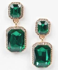 Emprada Green Emerald Stone Dangling Earrings Accessories
