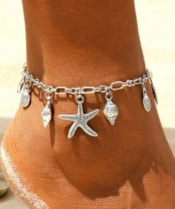 Emprada Jewelry Summer Shell And Starfish Silver Anklet