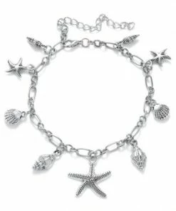 Emprada Jewelry Summer Shell And Starfish Silver Anklet