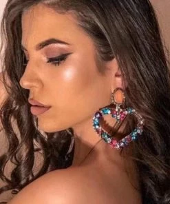 Emprada Crystal Gems Multi Color Heart Dangle Earrings