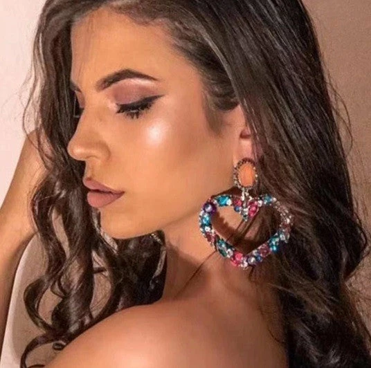 Emprada Crystal Gems Multi Color Heart Dangle Earrings 1 Emprada Crystal Gems Multi Color Heart Dangle Earrings