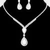 Emprada Accessories Cubic Zirconia Double Teardrop Stone Accented Necklace & Earrings Set