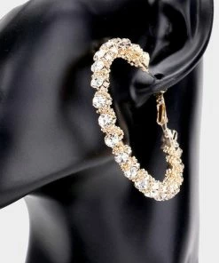 Emprada Round Stone Gold Hoop Earrings Accessories