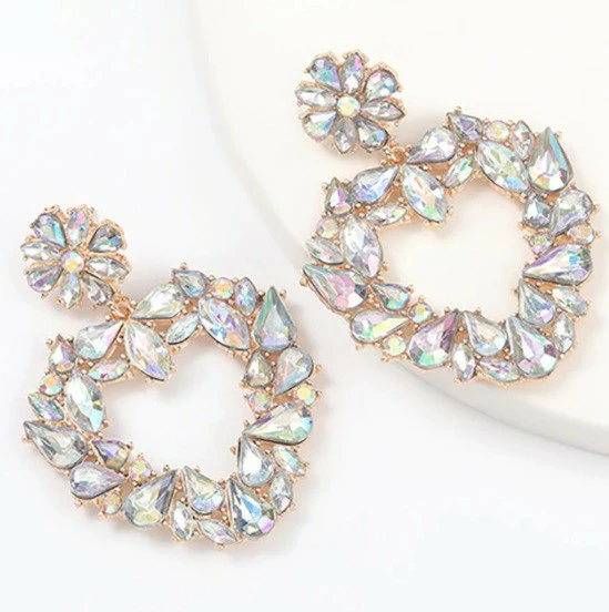 Emprada Crystal Big Heart Gold Multicolor Gem Dangle Earrings 1 Emprada Crystal Big Heart Gold Multicolor Gem Dangle Earrings