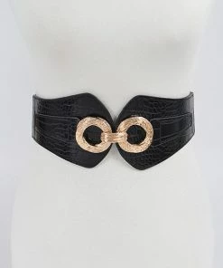 Emprada Accessories Faux Croc Gold Black Wide Stretch Belt