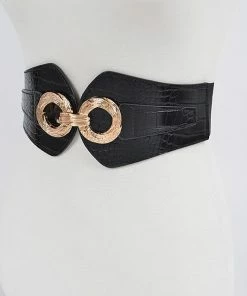 Emprada Accessories Faux Croc Gold Black Wide Stretch Belt