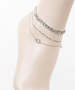 Emprada Silver Multi Layered Circular Pendant Anklet Jewelry
