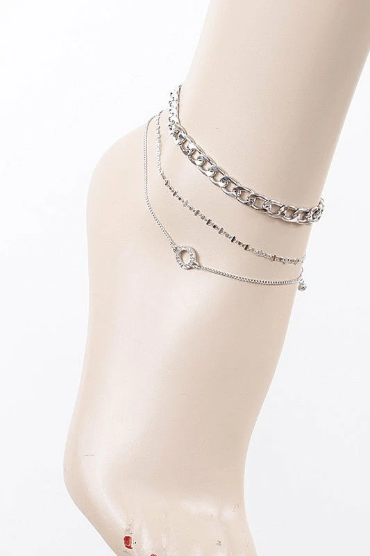 Emprada Silver Multi Layered Circular Pendant Anklet Jewelry 1 Emprada Silver Multi Layered Circular Pendant Anklet Jewelry