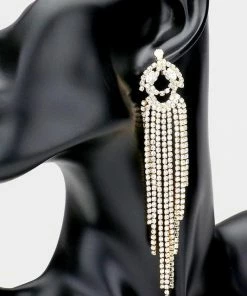 Emprada Rhinestone Gold Fringe Post Back Earrings Accessories