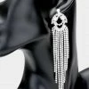 Emprada Accessories Rhinestone Silver Fringe Post Back Earrings