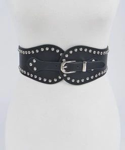 Emprada Accessories Black Wide Stretch Silver Studded Belt