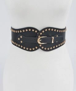 Emprada Accessories Black Wide Stretch Gold Studded Belt