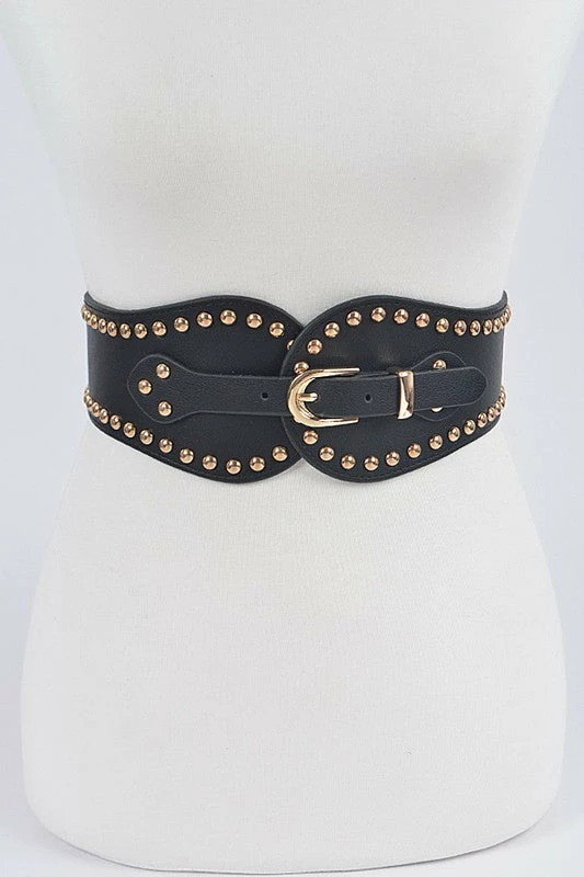 Emprada Accessories Black Wide Stretch Gold Studded Belt 1 Emprada Accessories Black Wide Stretch Gold Studded Belt