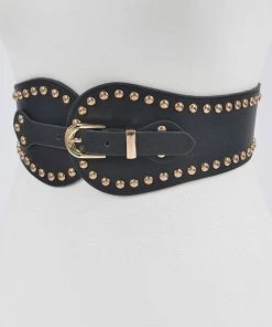 Emprada Accessories Black Wide Stretch Gold Studded Belt