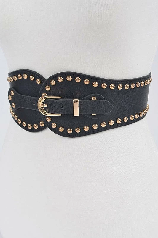 Emprada Accessories Black Wide Stretch Gold Studded Belt 2 Emprada Accessories Black Wide Stretch Gold Studded Belt