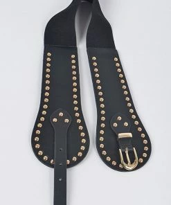Emprada Accessories Black Wide Stretch Gold Studded Belt 5 Emprada Accessories Black Wide Stretch Gold Studded Belt