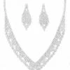 Emprada Rhinestone Silver Pave V Collar Necklace & Earrings Set Accessories