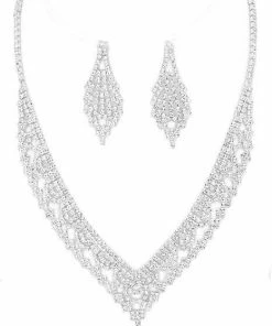 Emprada Rhinestone Silver Pave V Collar Necklace & Earrings Set Accessories