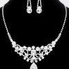 Emprada Teardrop Silver Stone Accented Rhinestone Necklace & Earrings Set Accessories