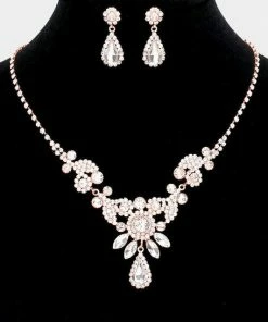 Emprada Accessories Rose Gold Floral Detail Rhinestone Necklace