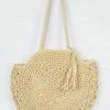Emprada Accessories Faux Straw Ivory Nude Round Tote Bag