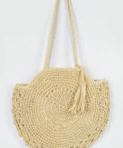 Emprada Accessories Faux Straw Ivory Nude Round Tote Bag