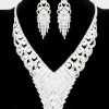 Emprada Accessories Chevron Silver Detailed Rhinestone Necklace & Earrings Set