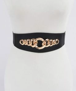 Emprada Faux Leather Wide Black Gold Chain Waist Belt Accessories