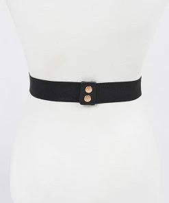 Emprada O Gold Metal Black Buckle Elastic Belt Accessories