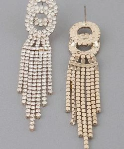 Emprada Rhinestone Gold Tassel Drop Earrings