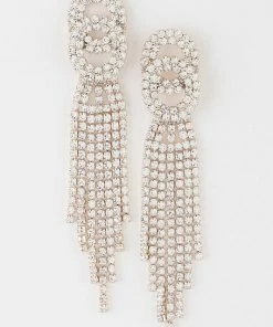 Emprada Rhinestone Gold Tassel Drop Earrings