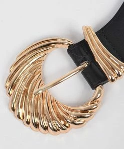 Emprada Black Multi Gold Metal Buckle Wide Elastic Belt