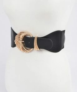 Emprada Black Multi Gold Metal Buckle Wide Elastic Belt