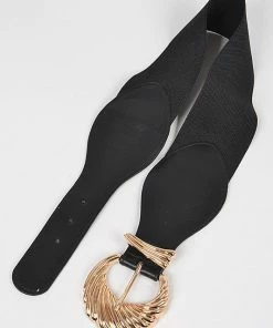 Emprada Black Multi Gold Metal Buckle Wide Elastic Belt