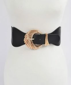 Emprada Black Multi Gold Metal Buckle Wide Elastic Belt