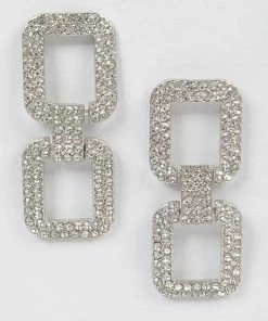 Emprada Rhinestone Silver Double Square Earring
