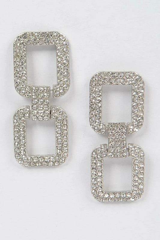 Emprada Rhinestone Silver Double Square Earring 1 Emprada Rhinestone Silver Double Square Earring