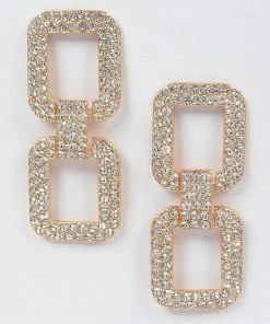Emprada Accessories Rhinestone Gold Double Square Earring