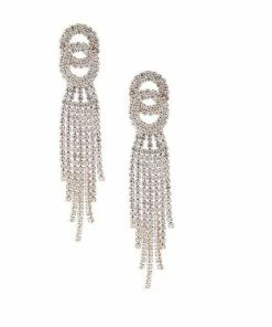Emprada Rhinestone Gold Tassel Drop Earrings