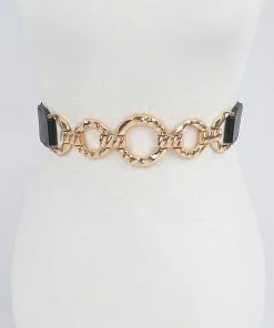 Emprada O Gold Metal Black Buckle Elastic Belt Accessories