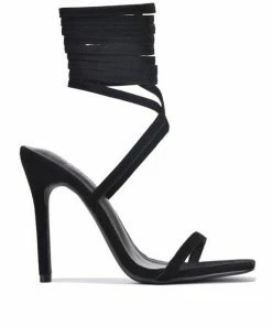 Emprada Lilya Black Faux Suede Lace Up High Heels Shoes